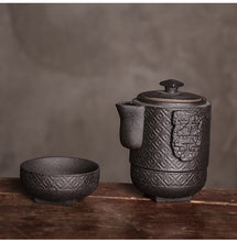 Load image into Gallery viewer, Black Nesting Japanese Ceramic Travel Tea Set Two Cup