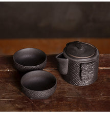 Load image into Gallery viewer, Black Nesting Japanese Ceramic Travel Tea Set Two Cup