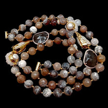 Load image into Gallery viewer, 2 Strand Fire Agate Smoky Rose Quartz Pearl Druzy Boho Necklace