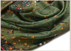Green Floral & Bird Menagerie Silk Scarf