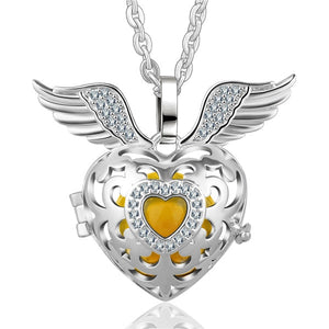 Flying Heart Zircon Angel Caller Locket Pendant Silver Plated