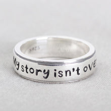 Load image into Gallery viewer, My Story Isn&#39;t Over Yet Semicolon Sterling Silver Ring (Suicide Depression Awareness)