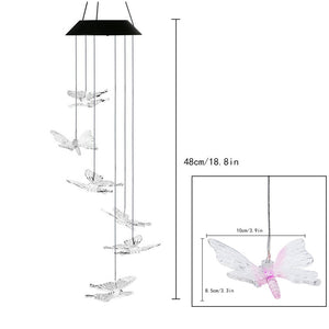 Nightlight Solar Powered Colour Changing Wind Chimes - Butterfly Bee Hummingbird Bottle