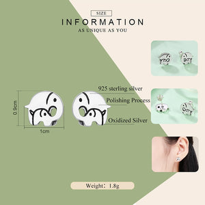 Elephant Mother Child Stud Earrings Sterling Silver