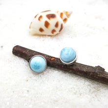 Load image into Gallery viewer, Blue Haze Dome Larimar Cabochon Earrings Sterling Silver