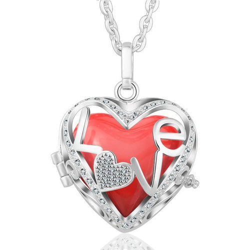 Love Heart Locket Angel Caller Pendant Necklace Silver Plated
