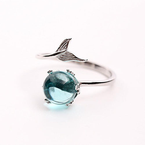 Blue Crystal Mermaid Ring Sterling Silver