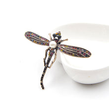 Load image into Gallery viewer, Pearl Dragonfly Rhinestone Costume Brooches