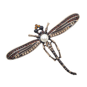 Pearl Dragonfly Rhinestone Costume Brooches