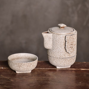 Black Nesting Japanese Ceramic Travel Tea Set Two Cup