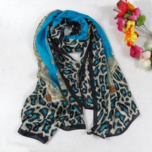 Load image into Gallery viewer, Blue Leopard Mulberry Silk Scarf