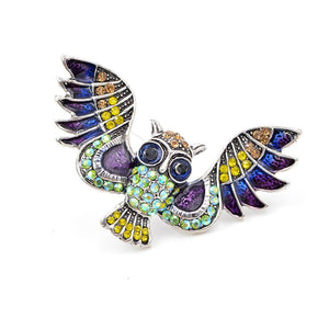 Flying Owl Rhinestone Brooches