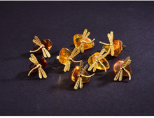 Load image into Gallery viewer, Dragonfly Amber Stud Earrings 925 Sterling Silver