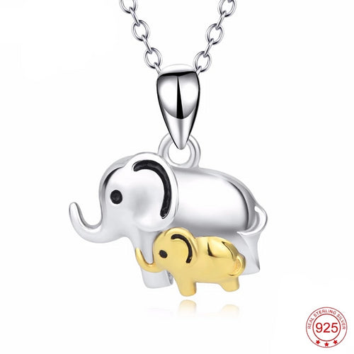Lucky Elephant Mother & Child Pendant Necklace Sterling Silver