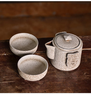 Black Nesting Japanese Ceramic Travel Tea Set Two Cup