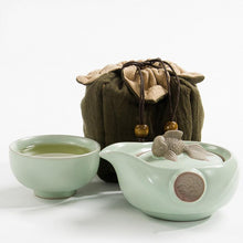 Load image into Gallery viewer, Celadon Green Koi Goldfish Travel Tea Sets 1 Cup