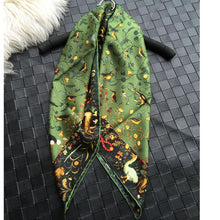 Load image into Gallery viewer, Green Floral &amp; Bird Menagerie Silk Scarf