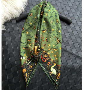 Green Floral & Bird Menagerie Silk Scarf