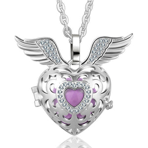 Flying Heart Zircon Angel Caller Locket Pendant Silver Plated