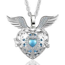 Load image into Gallery viewer, Flying Heart Zircon Angel Caller Locket Pendant Silver Plated