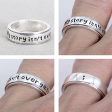 Load image into Gallery viewer, My Story Isn&#39;t Over Yet Semicolon Sterling Silver Ring (Suicide Depression Awareness)