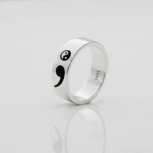 Load image into Gallery viewer, Semicolon Yin Yang Sterling Silver Ring Unisex (My Story Isn&#39;t Over Yet - Suicide Depression Awareness)