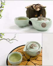 Load image into Gallery viewer, Celadon Green Koi Goldfish Travel Tea Sets 1 Cup