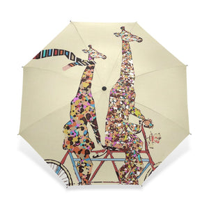 2 Giraffes On A Bicycle Umbrella