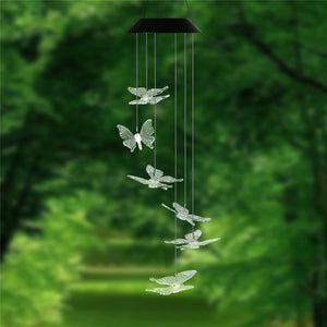 Nightlight Solar Powered Colour Changing Wind Chimes - Butterfly Bee Hummingbird Bottle