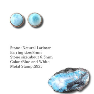Blue Haze Dome Larimar Cabochon Earrings Sterling Silver