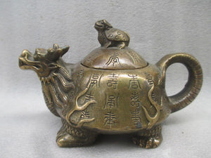 Turtle Dragon Mother and Child Teapot Copper/Bronze