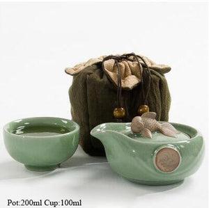 Celadon Green Koi Goldfish Travel Tea Sets 1 Cup