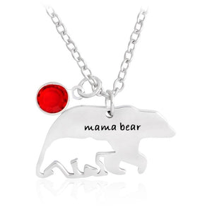 Mama Bear Silhouette Birthstone Charm Pendant Necklace Stainless Steel