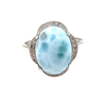 Load image into Gallery viewer, Blue Haze &amp; Sparkle Larimar Cabochon Zircon Sterling Silver Ring