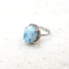 Load image into Gallery viewer, Blue Haze &amp; Sparkle Larimar Cabochon Zircon Sterling Silver Ring