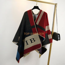 Load image into Gallery viewer, Monogrammed Reversible Short Blanket Ponchos (Embroidered Personalized Initials)