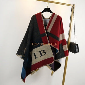 Monogrammed Reversible Short Blanket Ponchos (Embroidered Personalized Initials)