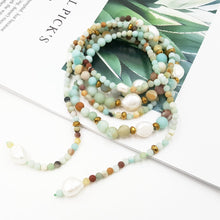 Load image into Gallery viewer, Pebble Beach Amazonite &amp; Pearl Open Wrap Necklace