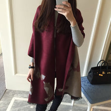 Load image into Gallery viewer, Reverse Fox Thick Winter Cashmere Tassel Poncho Wrap