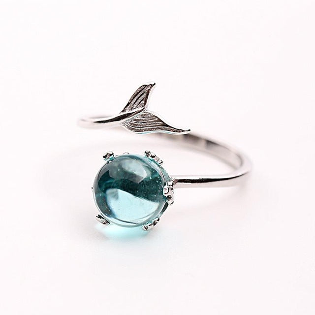 Blue Crystal Mermaid Ring Sterling Silver