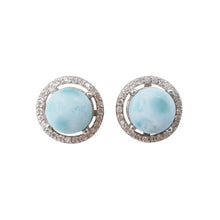 Load image into Gallery viewer, Blue Haze &amp; Sparkle Larimar Cabochon Zircon Sterling Silver Earrings