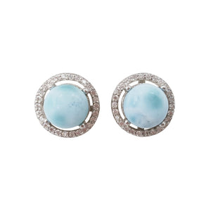 Blue Haze & Sparkle Larimar Cabochon Zircon Sterling Silver Earrings