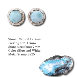 Blue Haze & Sparkle Larimar Cabochon Zircon Sterling Silver Earrings