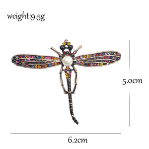 Pearl Dragonfly Rhinestone Costume Brooches