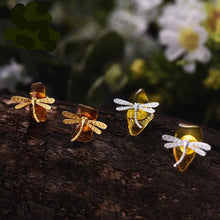 Load image into Gallery viewer, Dragonfly Amber Stud Earrings 925 Sterling Silver
