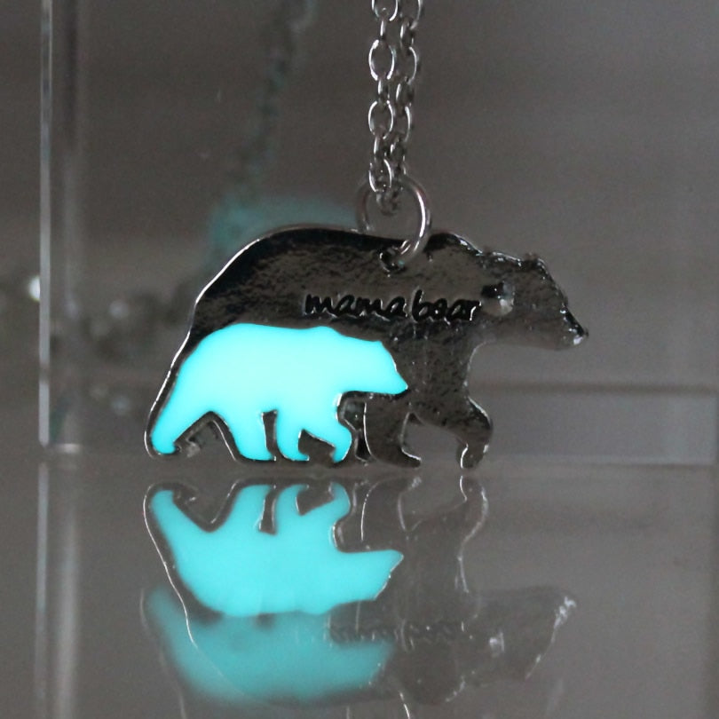 Mama Bear Silhouette Glow Pendant Necklace