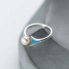 Load image into Gallery viewer, Pearl Blue Mermaid Ring Sterling Silver