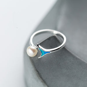 Pearl Blue Mermaid Ring Sterling Silver