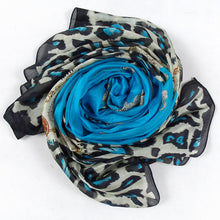 Load image into Gallery viewer, Blue Leopard Mulberry Silk Scarf