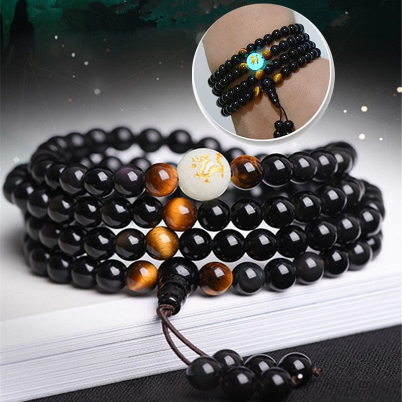Obsidian Dragon's Eye Glowing Tiger Eye Bracelet/Necklace